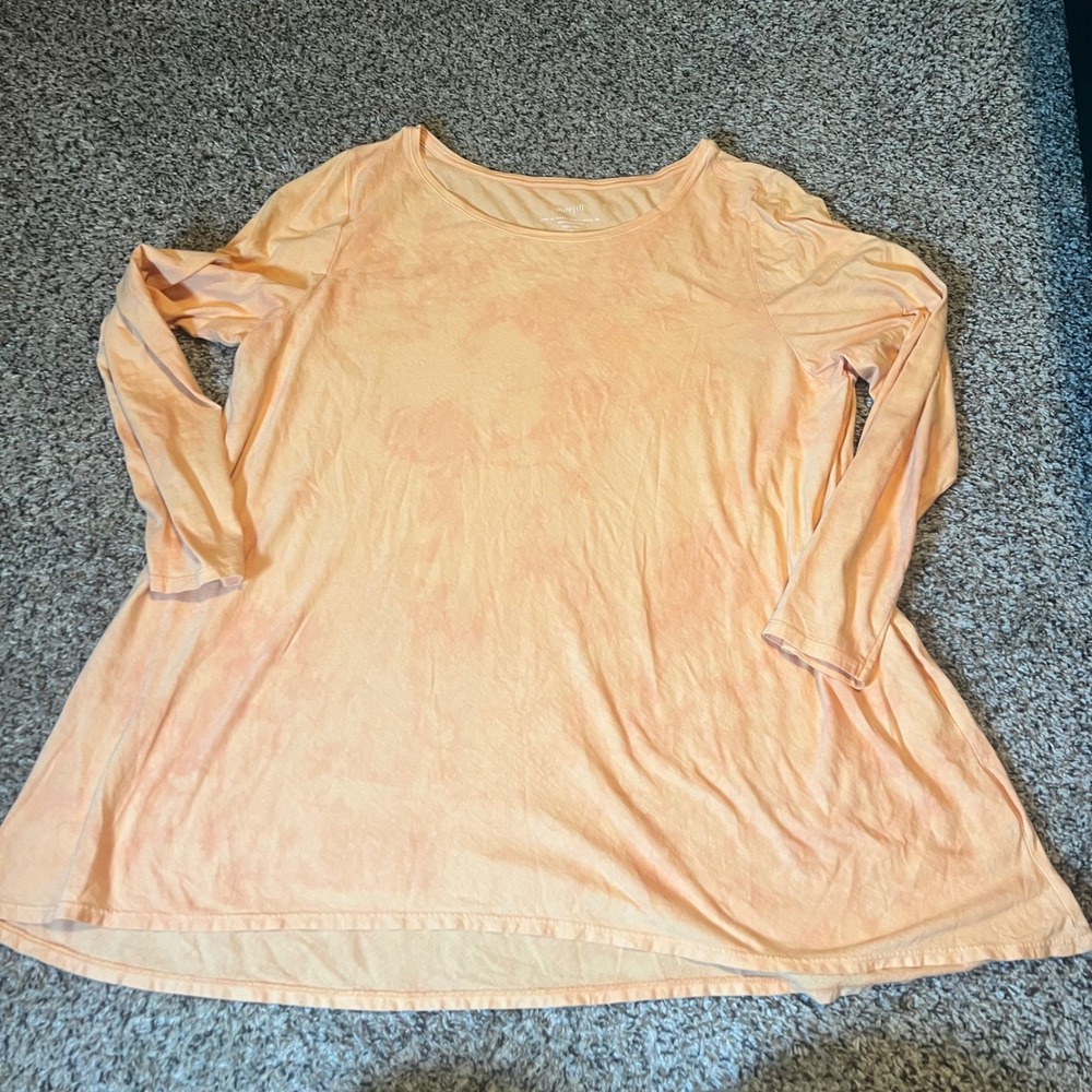 Pure Jill‎ Watercolor Elliptical Tee Peach Tie Dye Long Sleeve Cotton XL
